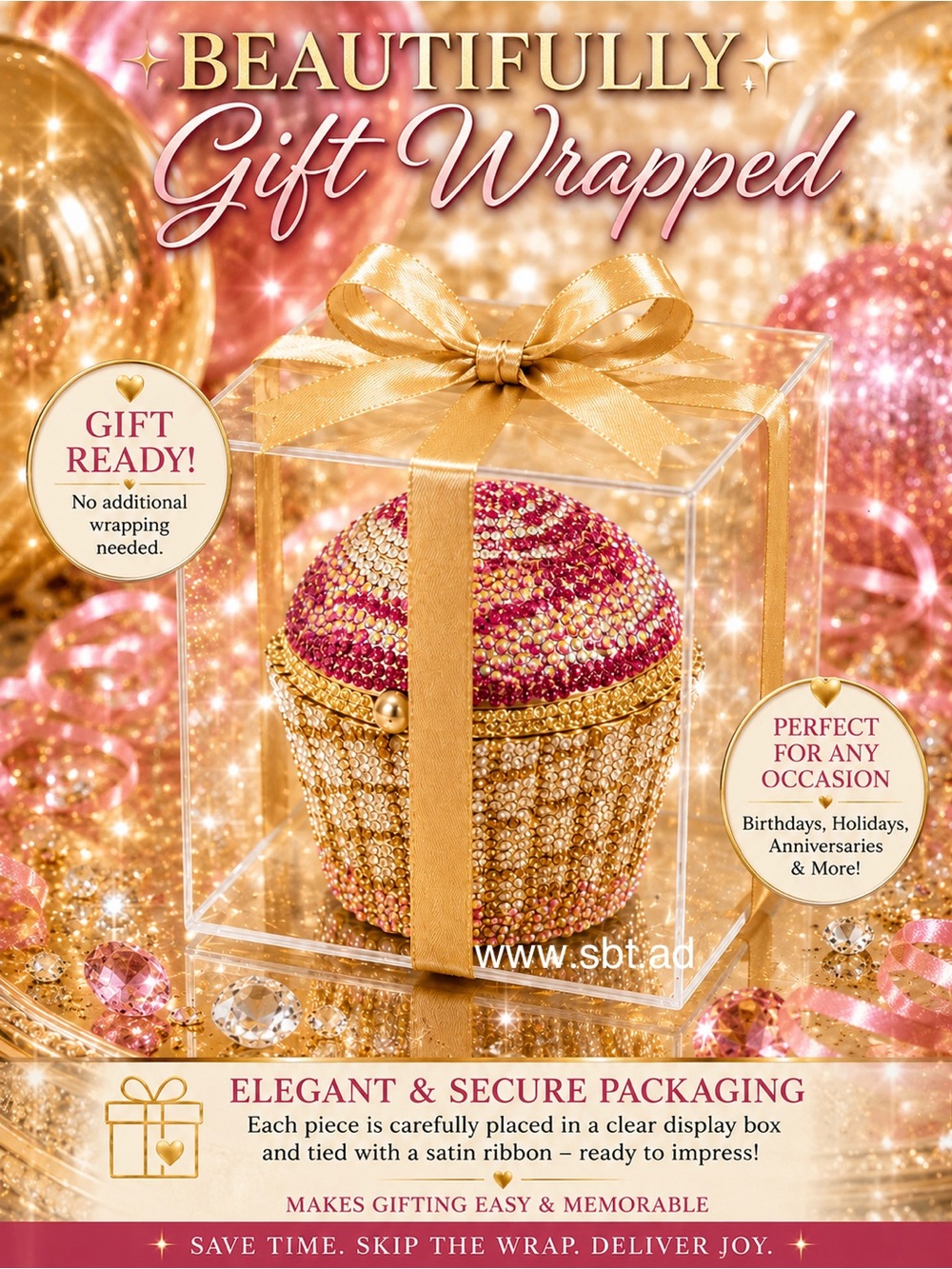 NWT Cupcake Bag Sparkling Bling Swarovski Rhinestone Crystal Clutch Purse +Gift